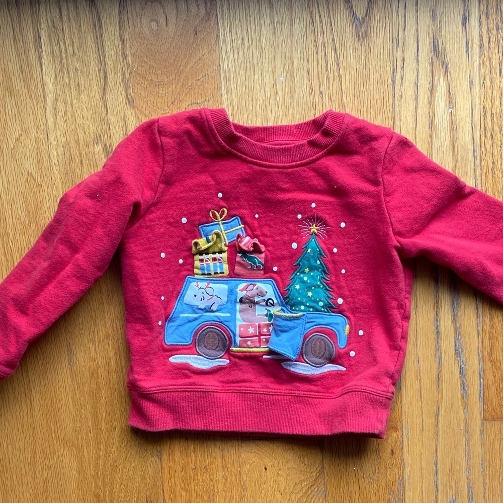 Cath Kidston Red Holiday Sweatshirt with Car and Tree Design